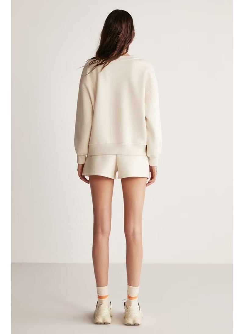GRIMELANGE Jennifer Women's Crew Neck Printed Detail Vanilla Sweatshirt - Image 3